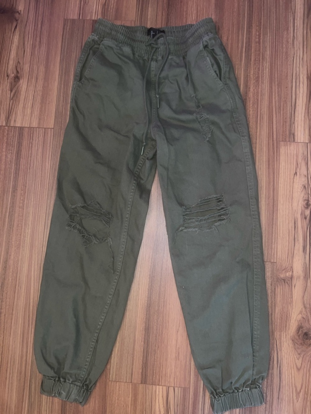 Forever 21 Olive Green Ripped Jogger Pants